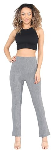 MyShoeStore Pack of 2 Ladies Bootleg Trousers Women Boot Cut High Rise Stretch Soft Finely Ribbed Pull On Nurse Carer Work Bottoms Elasticated Waist Boot Leg Pants Plus Big Size(Grey, 18/27)