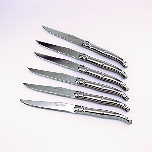 Laguiole Production 20100001 Coffret 6 Couteaux Steak Laguiole de table Manche Métal Inox, Argent