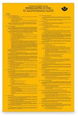 Betriebsausstattung24 Aushang Betriebsvorschriften für Krane Aufkleber | PVC-Folie, selbstklebend - 31,0 x 47,5 cm - DGUV Vorschrift 52 - Berufsgenosschenschaft - UVV Krane (BGV D6)
