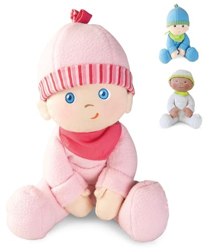 Haba 2618 - Kuschelpuppe Luisa, weiche Stoffpuppe, für Babys ab 0 Jahren, mit Strampelanzug aus flauschigem Fleece, Geschenk zur Geburt oder Taufe