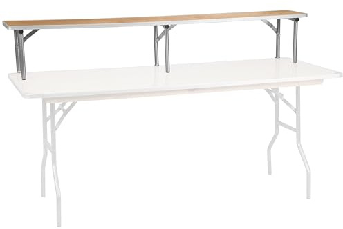 Flash Furniture Amara 72 x 12 x 12 Birchwood Bar Top Riser with Folding Silver Legs, Wooden Foldable and Portable Riser for Event and Bar Tables