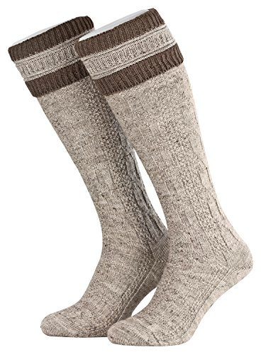 Piarini 39 40 41 42 1 Paar Herren Trachtenstrümpfe Trachtensocken Zopfmuster Trachtenstutzen Umschlag Wolle lang Nussmeliert Braun