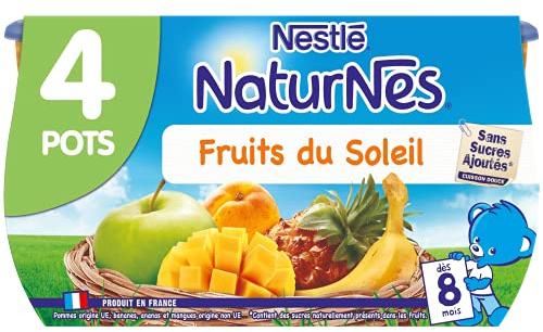 NESTLE NATURNES Compotes Bébé Fruits du soleil -Pack de 4 -Dès 8 mois