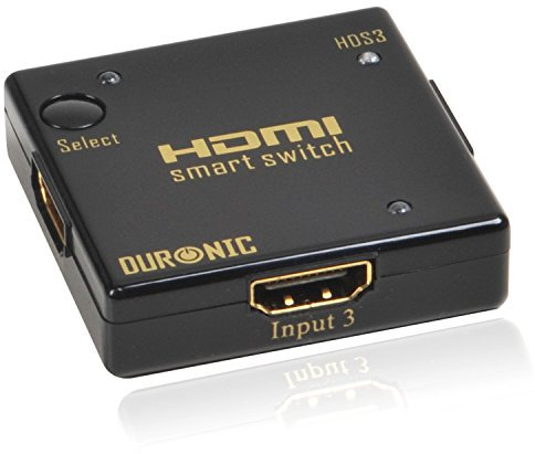 Duronic HDS3 Mini 3 Port Gold HDMI Auto Switch PIANO BLACK 3x1 (3 way input 1 output HDMI Switcher)