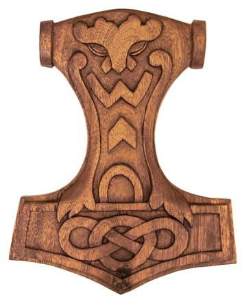 Battle-Merchant Mjölnir mit Knotenmuster aus Holz, handgeschnitzter Thorshammer Wikinger Odin