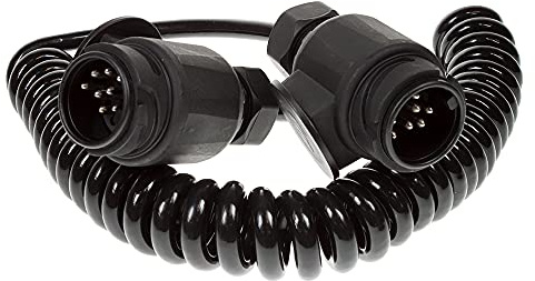 Maypole 2.5m 2×8 Pin Plugs & 8 Core Curly Connecting Lead, for Trailer Lighting