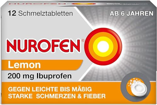 Nurofen 200mg Schmelztabletten Lemon – Ibuprofen Schmelztablette mit Lemon Geschmack bei Schmerzen und Fieber – Zergeht auf der Zunge – 1 Packung mit je 12 Stück