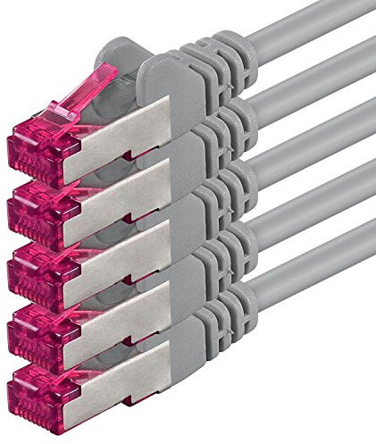 3,0 m - gris - 5 pièces - câble réseau CAT6a (10Gb/s) S-FTP CAT 6a Lankacable - certifié GHMT PIMF 500 MHz Cat5 Cat5e Cat6 Cat6a Cat7 pour switch, routeur, modem, Internet
