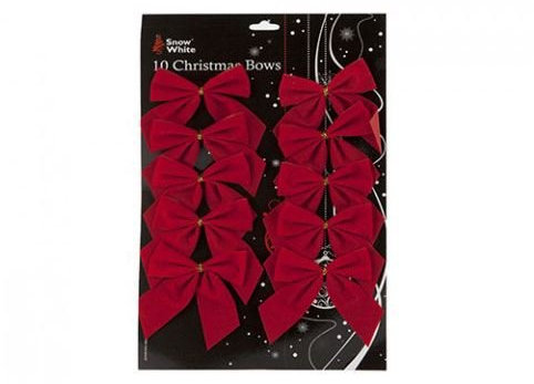 Small Red Velvet Bows Christmas Tree/Home Decorations 10 Pack