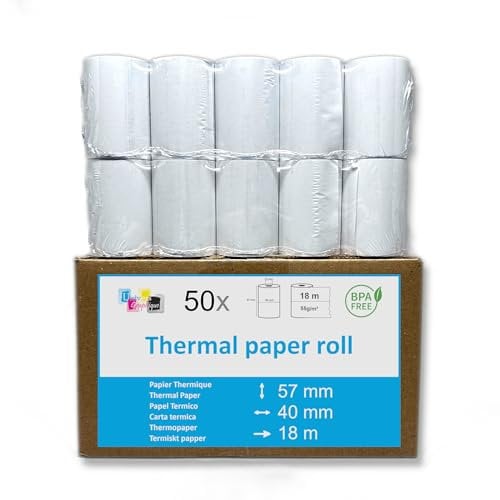 Lot de 50 - Bobine carte bancaire thermique 57 x 40 x 12 m -papier thermique pour CB 57 x 40 x 12 mm - Rouleaux machine carte (TPE)- marque UNIVERS GRAPHIQUE - TVA récupérable