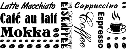 Samunshi® Wandtattoo Kaffee Kaffeeart Küche 40 x 14,8cm schwarz