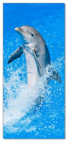 Wallario Selbstklebende Türtapete Fröhlicher Delfin im blauen Wasser - Türposter 93 x 205 cm Abwischbar, rückstandsfrei zu entfernen