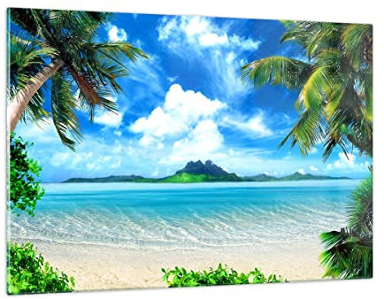 Wandbilder Dekoration Wohnzimmer Strand Urlaub Insel Palme Bilder auf Glas 120x80cm Glasbild Schlafzimmer Küche Deko Wand Kunstdruck Art Groß XXL Wanddeko Bild im Glas Modern Wall Decor GAA120x80-2528