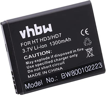 vhbw Akku kompatibel mit HTC HD3, PD29110, Explorer, Grove, Pico, Schubert, A310e, A510e, HD7 Handy Smartphone Telefon (1250 mAh, 3,7 V, Li-Ion)