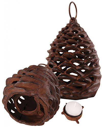 Esschert Design Laterne, Gartenlaterne Motiv Tannenzapfen, inkl. Ring zum Aufhängen, Größe S, ca. 9,9 cm x 9,9 cm x 13 cm