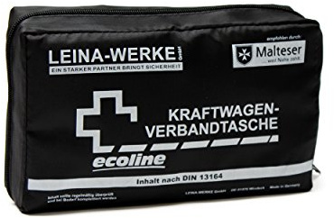Leina Werke 11038 KFZ-Verbandtasche Compact Ecoline mit Klett, Schwarz/Weiß, White print