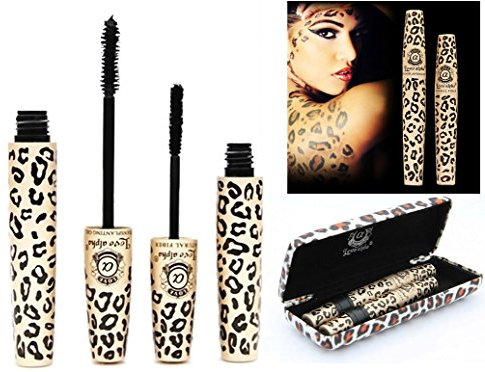 LOVE ALPHA Moodstruck Black Mascara Transplanting Gel + Natural LENGTHENING Fibers in Animal Print Case UK SELLER by LyDia
