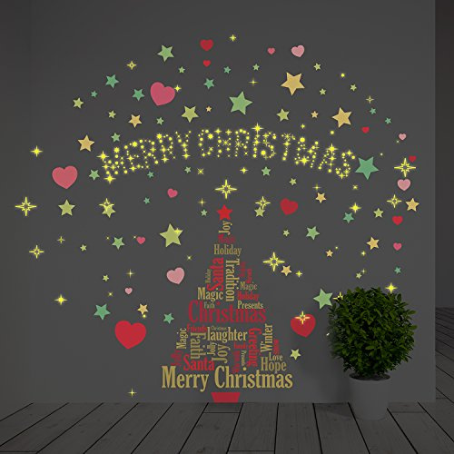Wallflexi Natale Decorazioni da Parete Adesivi murali Magical Set di Decorazioni per Albero di Natale Decalcomanie Soggiorno Bambini Scuola Materna Ristorante Hotel Home Office Décor, Multicolore
