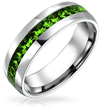Bling Jewelry Individuell Anpassbarer Kanalset-Kristall-Ewigkeitsband-Ring Unisex Silberfarben Edelstahl Geburtsstein-Monatsfarben 6MM Größen 5-12