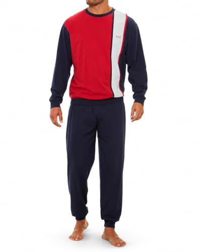 H.I.S Herren Pyjama | Schlafanzug aus 100% Baumwolle, Modernes Colorblocking-Muster, Elastische Bündchen an Ärmeln, Saum & Beinabschlüssen