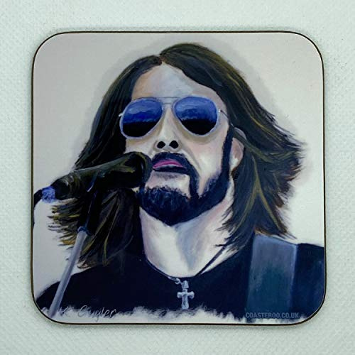 Dave Grohl - Hand Drawn Art - Drinks Coaster - Hardboard - 9cm x 9cm - Gloss Finish - Music Themed Artwork Portrait by Kev Guyler