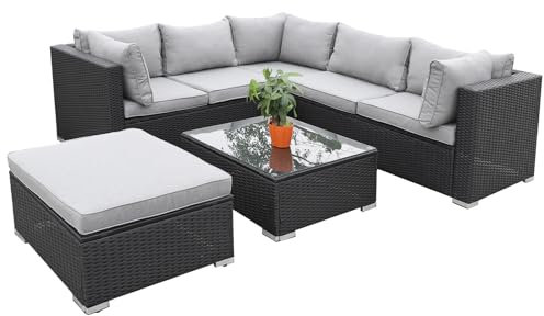 Hansson Polyrattan Lounge Sitzgruppe Gartenmöbel Garnitur Poly Rattan 3 bis 7 Sitzplätze Plus Hocker (5 Sitzplätze + 1 Hocker (Variant A))
