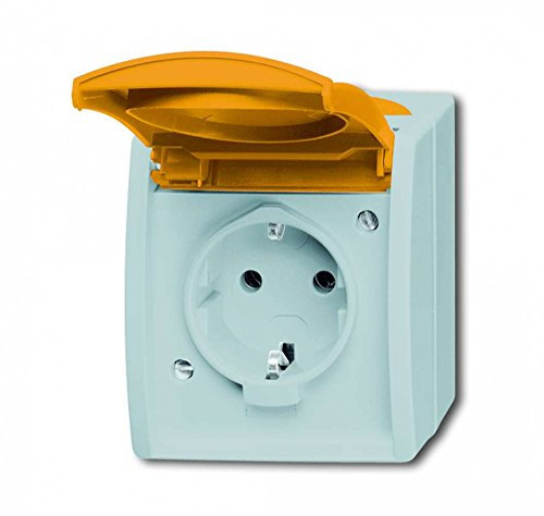 Busch-Jaeger 20 EWN-14-53 SCHUKO® Steckdose mit orangenem Klappdeckel (Thermoplast) Grau ocean® (IP 44) 2CKA002083A0820