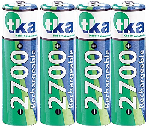 tka Köbele Akkutechnik NiMH Akku: 4er-Set NiMH-Akkus Typ AA/Mignon, 2.700 mAh, mit Aufbewahrungs-Box (Mignon Akku, Batteriebox AA, Batterien)