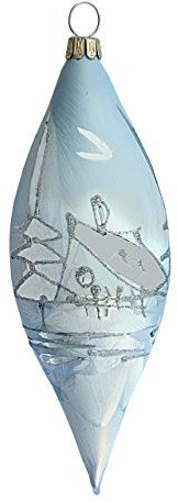 Jingle Bells Lauscha Christbaumkugel Olive eisblau mit Silber Winterlandschaft 4 Stück per Box