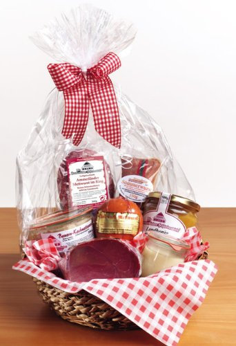 Präsentkorb Feinschmecker-Korb Nr. 2 Wurst + Schinken | Deftiger Geschenkkorb mit norddeutschen Spezialitäten | Feinkost Wurstkorb | Geschenke für Männer & Frauen | Fresskorb gefüllt & geschenkfertig