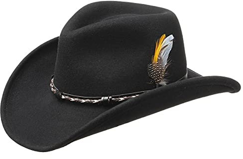 Stetson Amasa Westernhut Wollfilz Damen/Herren - Filzhut wasserabweisend - Cowboyhut Made in USA - Rodeohut Packable - Wollfilzhut Sommer/Winter - Hut schwarz M (56-57 cm)