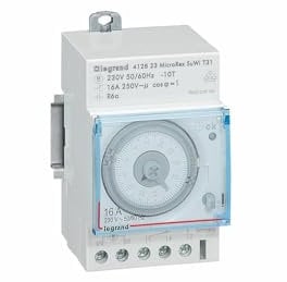 LEGRAND, Zeitschaltuhr MicroRex T31 Su/Wi Plug & Play, mechanisch mit 24 Stunden-Programm, Reiheneinbau-Zeitschaltuhr für Hutschiene, 3-modulig, 16 A, 250 V, 8x5x2, 412823