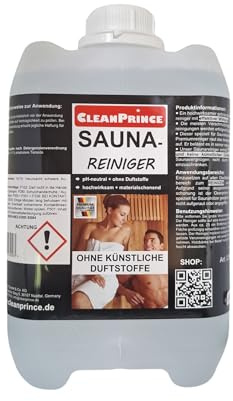 Cleanprince 5 Liter Sauna Sauna-Cleaners Saunareinigungsmittel Cleaner Sauna-Rein Dampfbadreiniger Steam Bath Finnish Disinfection Cleaning Solarium Saunadesinfektion Maintenance Hygienereinigung Wood