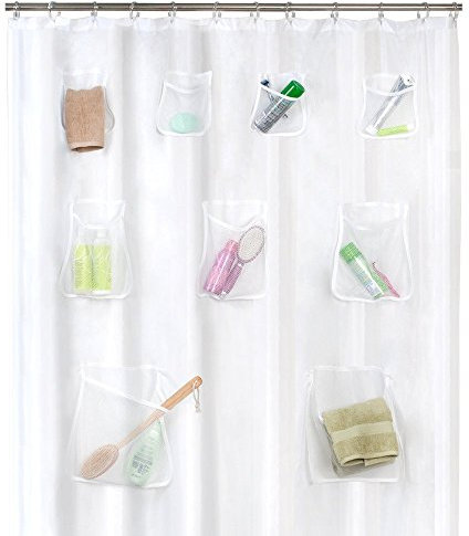 MAYTEX Rete Tenda da Doccia e Organizer per Vasca da Bagno in PEVA con 9 Tasche portaoggetti, Eva, Fodera Trasparente, 70 Inches x 72 Inches