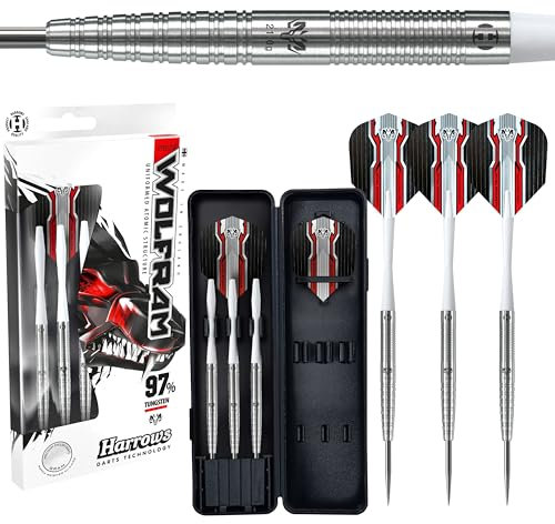 Harrows Wolfram 97% Tungsten Stahlspitzen Dart Set 21g, 22g, 23g, 24g, 25g & 26g - Inklusive Speedline Schäfte, Marathon - Wolfram Flights & Reiseetui (21g)