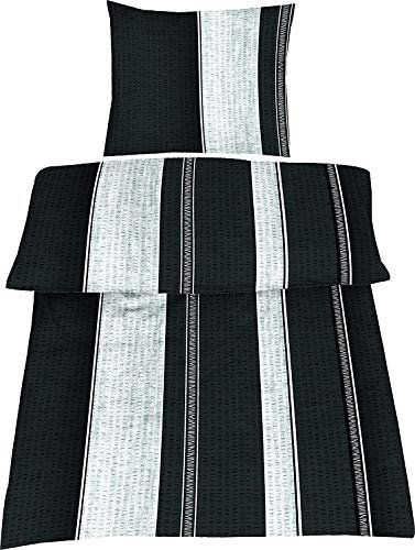 Microfaser Seersucker Bettwäsche 4-tlg. silber/schwarz 2x 135x200 Bettbezug + 2x 80x80 Kissenbezug , Öko-Tex Standart 100