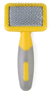 Ancol Ergo Animal Slicker Brush - Grey and Yellow Pet Grooming Tool for Rabbits Guinea Pigs Dogs and Cats - Soft Bristles for Face and Ears - Ergonomic Handle Design - Small