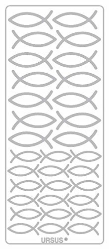 Ursus 59310090 - Kreativ Sticker, Fisch, silber, 5 Blatt, selbstklebend, Ideal zur Kartengestaltung und zum Dekorieren von Geschenken, Stickerbogen ca. 10 x 23 cm
