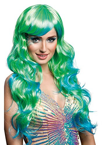NEU Langhaarperücke Meerjungfrau, blau & grün