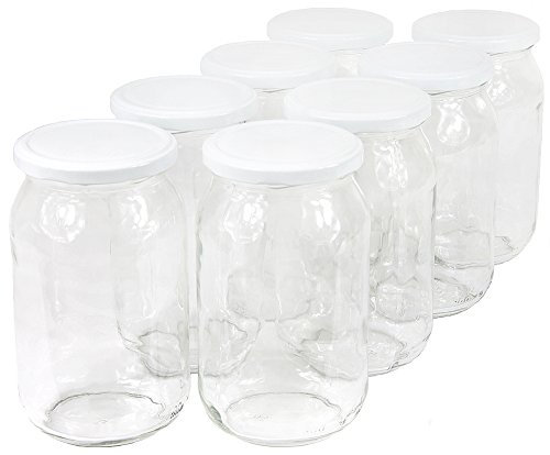 Wamat 900 ml Einweckgläser mit Deckel weiß Einmachgläser Vorratsgläser Einmachglas Weck (Menge: 24 Stück)