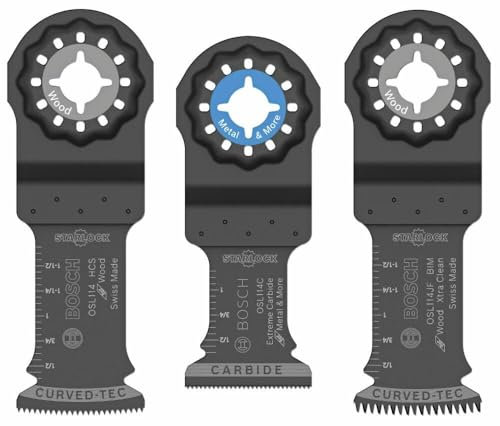 BOSCH OSL003VP 3-Piece 1-1/4 In. Starlock Oscillating Multi Tool Assorted Set Plunge Cut Blades for Mixed Applications in Metal, Wood, and Other General Purpose Materials