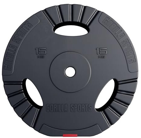GORILLA SPORTS® Hantelscheiben - Einzeln/Set, 1,25kg, 2,5kg, 5kg, 10kg, 15kg, 17,5kg, 27,5kg, 30kg Gewichte, 30/31mm Bohrung, Tri-Grip, Kunststoff - Gewichtsscheiben, Hantelscheiben-Set