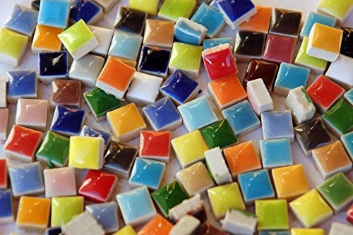 100g Keramik Mosaiksteine 1x1cm glänzend frostsicher ca. 100 Stück Farbauswahl (Buntmix)
