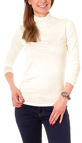 Easy Young Fashion Basic Damen Langarm Shirt Rollkragen Unterziehrolli One Size Creme