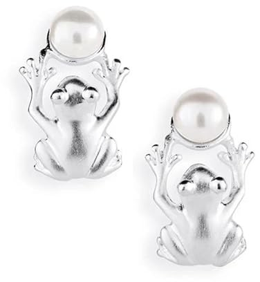 Drachenfels Froschkönig Ohrringe I Ohrstecker aus nachhaltigem 925 Sterling Silber I Nickelfreie Damen-Ohrringe mit echter Süßwasserperle I In Goldschmiedequalität gefertigt I D FR 25/AG
