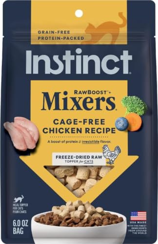 Instinct Raw Boost Mixers Freeze Dried Raw Cat Food Topper, Grain Free Cat Food Topper 6 Ounce (Pack of 1) | Freeze-dried raw meal topper or treat, cage-free chicken, non-GMO fruits & vegetables, adds nutrition & flavor