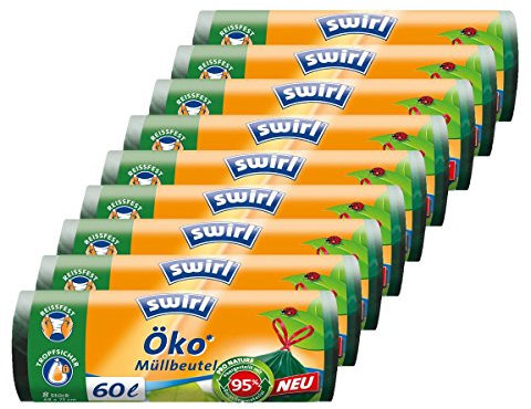 Swirl Öko Müllbeutel 60L 8 stk./ Rolle mit Zugband (9er Pack)