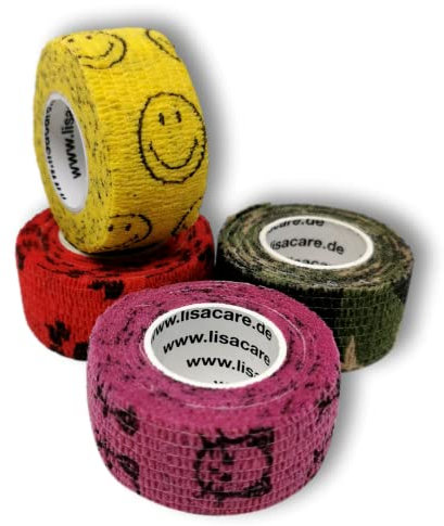 LisaCare selbsthaftender Wundverband - elastisches, wasserfestes, staub- fett- und schmutzabweisendes Pflaster - bunt mit Motiven - 4 Rollen á 2,5cm x 4,5