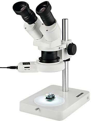 ESCHENBACH OPTIK Stereo Mikroskop mit Stand; 10x-20x Auflicht-/ Stereomikroskop; Mikroskop mit 20x Vergrößerung; mit LED Ringbeleuchtung