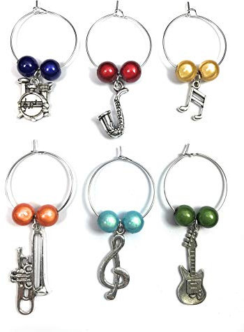 Libby's Market Place Set of 6 Music Wine Glass Charms with Organza Gift Bag